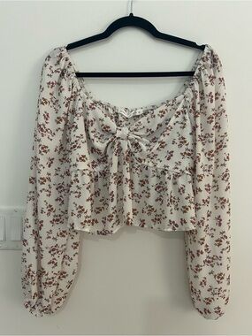 Altar’d State L Floral Tie Front Blouse Cottagecore Coquette Puff Sleeve Top